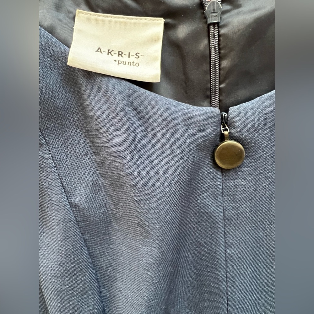 Akris Punto A Line Wool Colorblock Pleated Dress Size 4 Blue - Picture 2 of 6